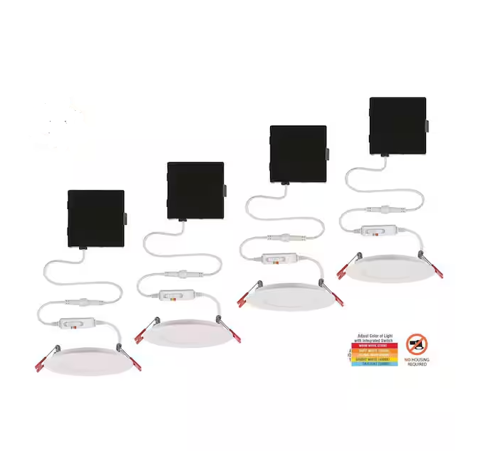 Commercial Electric Ultra Slim 4 in. Adjustable CCT Canless New Construction & Remodel IC Rated Integrated LED Recessed Light Kit (4-Pack)