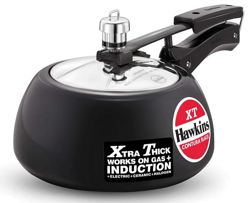 Hawkins 2 Liter Contura Black XT Pressure Cooker, Hard Anodised Inner Lid