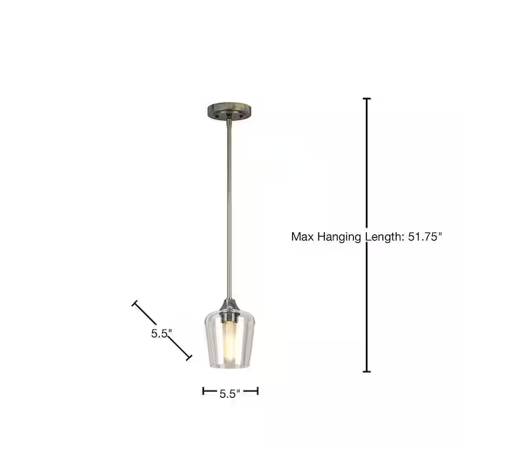 Pavlen 1-Light Brushed Nickel Contemporary Hanging Mini Pendant with Clear Glass Shade