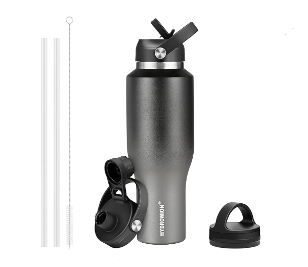 HYDROWION Water Bottle Insulated 40 oz Stainless Steel Water Tumbler Black&Grey