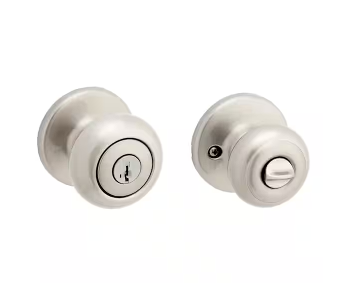 Cove Satin Nickel Keyed Entry Door Knob featuring SmartKey Security and Microban Technology