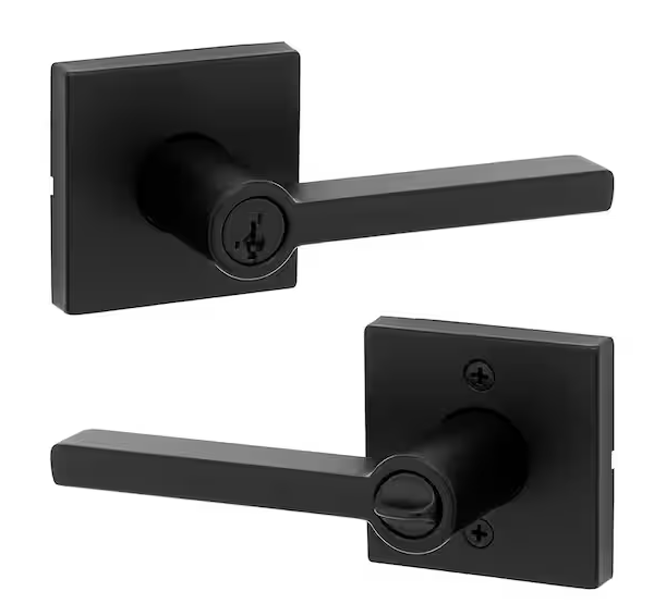 Halifax Square Matte Black Keyed Entry Door Handle Featuring SmartKey Security