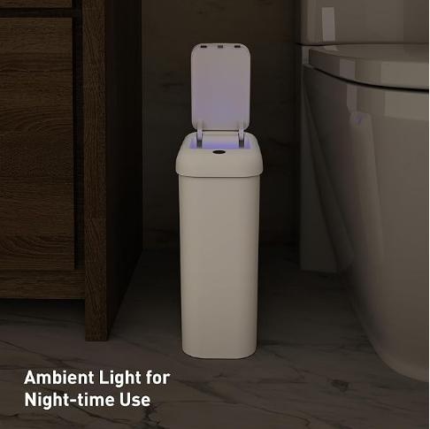 Automatic Bathroom Trash Can with Lid, 2.6 Gallon Slim Touchless, White