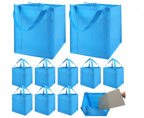 Reusable Grocery Bags, Set of 10, Heavy Duty, Large, Blue