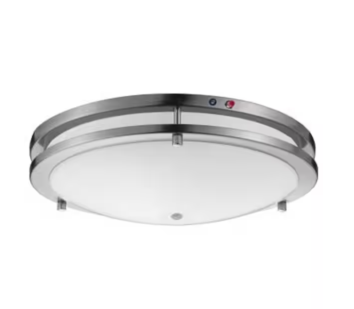 LEDVANCE 16 in. Brushed Nickel Selectable LED Flush Mount with Motion Sensor and Battery Backup