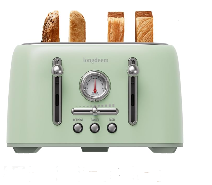 LONGDEEM Retro 4-Slice Toaster-6 Toast Settings with Bagel Function