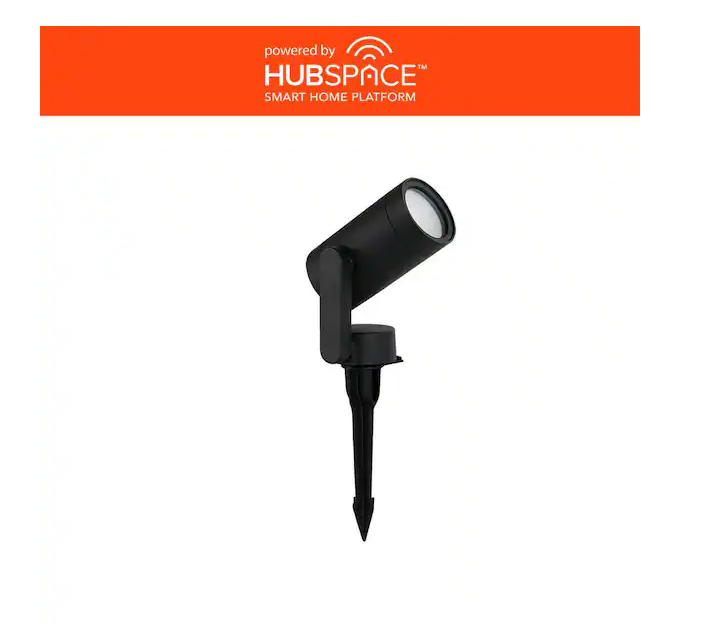 Hampton Bay 10-Watt Equivalent Low Voltage Black LED Outdoor Spotlight with Smart App Control (1-Pack) Powered by Hubspace