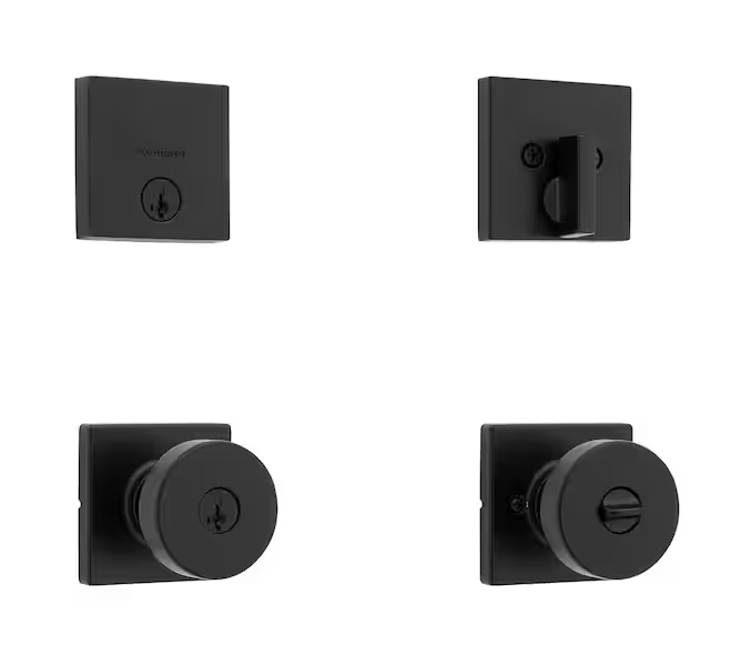 Pismo Keyed Entry Knob and Single Cylinder Deadbolt Combo Pack featuring SmartKey Security in Matte Black
