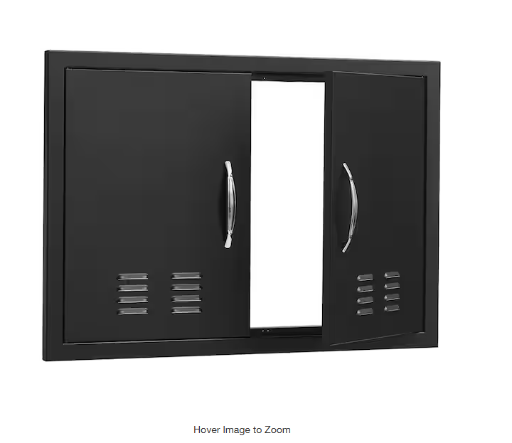 31 in. W x 24 in. H Double Outdoor Kitchen Door BBQ Access Door Cold Plate Flush Mount Door with Handles, Black