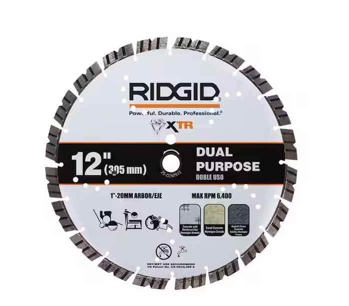 Ridgid 12 in. Masonry XTR Dual Purpose Cutting Segmented Rim Walk-Behind Diamond Saw Blade