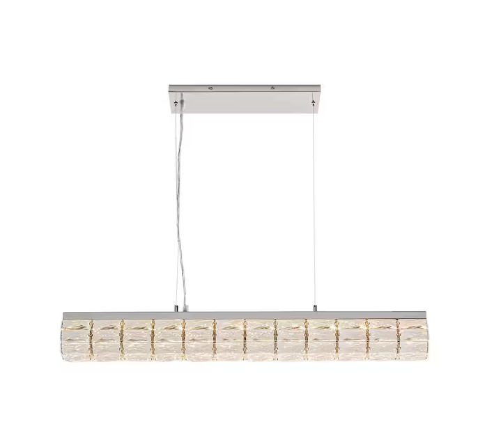 HDC Keighley 36 in. Integrated LED Chrome Modern Linear Chandelier Light Fixture with Crystal Shade