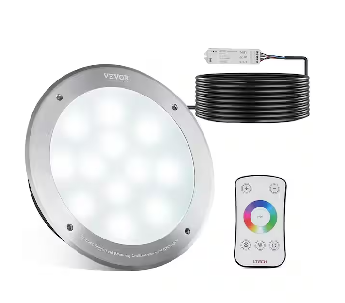 12-Volt LED Pool Light 10 in. 40-Watt Color Changing Inground Swimming Pool Light 100 ft. Cord Underwater Remote Control