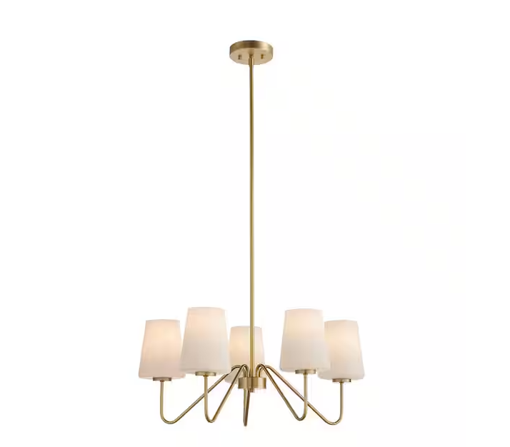 Hampton Bay Anaya 5-Light Gold Chandelier Light Fixture with White Glass Shades
