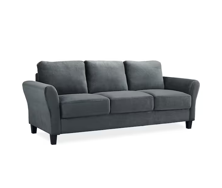 Wesley 80.3 in. Round Arm Polyester Rectangle 3-Seater Sofa in Dark Grey