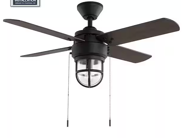 Cedar Lake 44 in. Indoor/Outdoor LED Matte Black Damp Rated Ceiling Fan with Light Kit, Downrod and 4 Reversible Blades