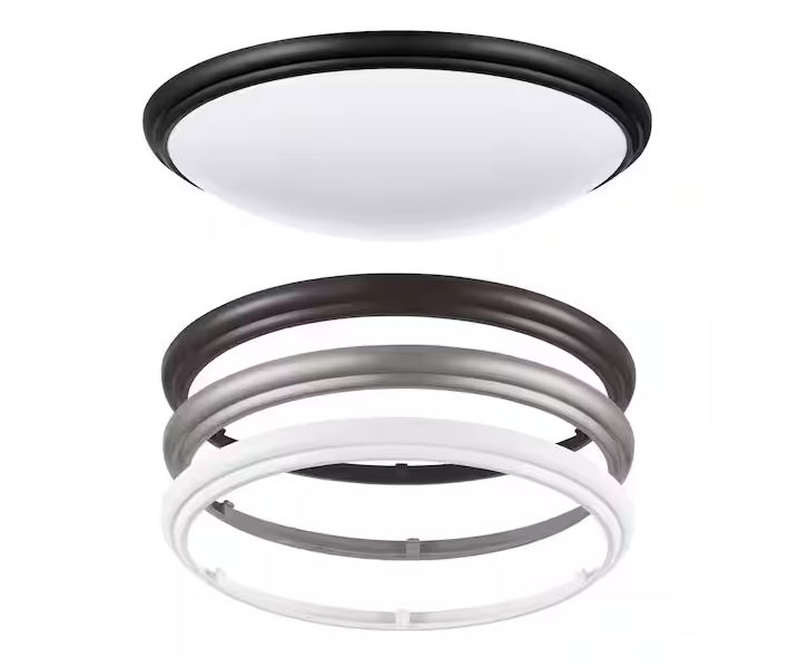 14 in. Indoor White, Black, Brushed Nickel and Bronze Adjustable CCT LED Flush Mount with Interchangeable Trims