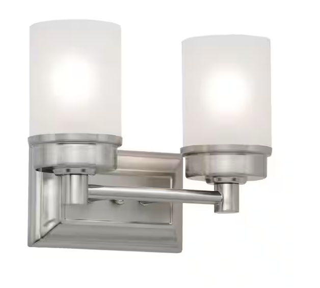 Cade 11.7 in. 2-Light Brushed Nickel Bathroom Vanity Light Fixture with Frosted Glass Shades
