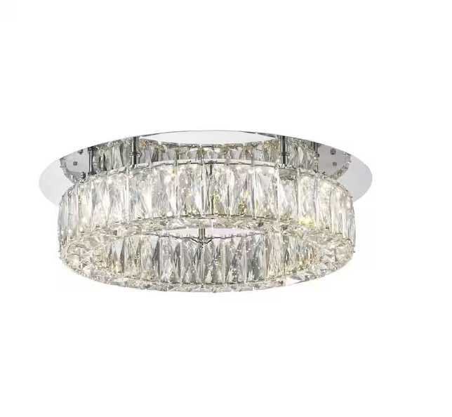 Keighley 17.5 in. Integrated LED Chrome Flush Mount Ceiling Light Fixture with Crystal Shade