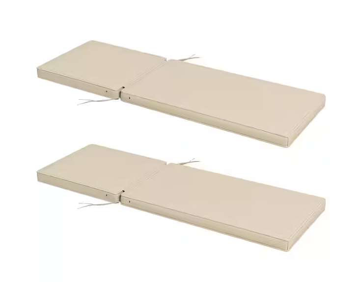 2 Patio Chaise Lounge Chair Cushions with Backrests, Replacement Patio Cushions with Ties, Beige