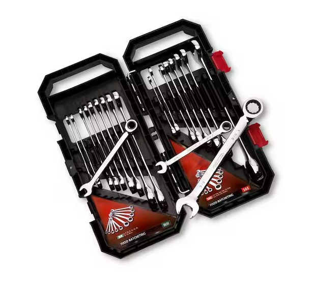 20-Piece SAE/Metric Ratcheting Combination Wrench Set with Case