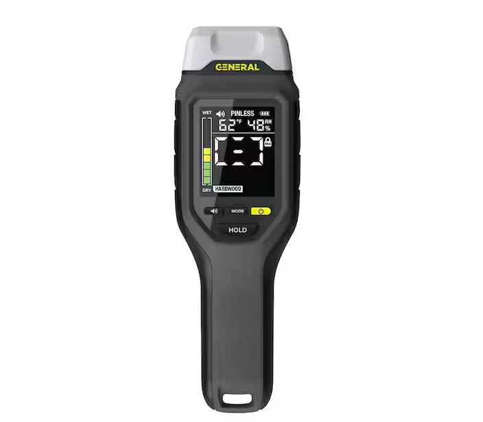 2-in-1 Pin and Pinless Moisture Meter with Backlit Display for Wood, Drywall, and Building Materials