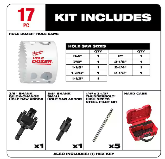 Hole Dozer General Purpose Bi-Metal Hole Saw Set (17-Piece)