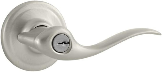 Kwikset Tustin Satin Nickel Entry Door Handle Featuring SmartKey Security