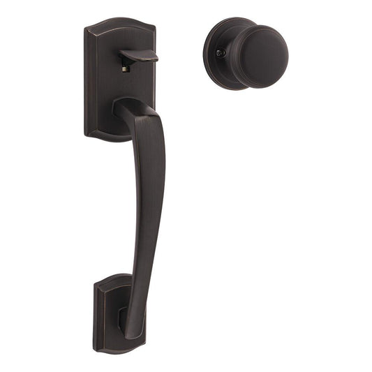 Kwikset Prague Matte Black Single Cylinder Entry Door Handleset with Round Pismo Knob Featuring SmartKey Security