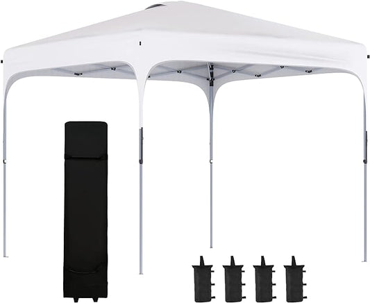 Outsunny 10 ft. x 10 ft. Pop Up White Canopy, Foldable Gazebo Tent with Carry Bag with Wheels and 4 Leg Weight Bags