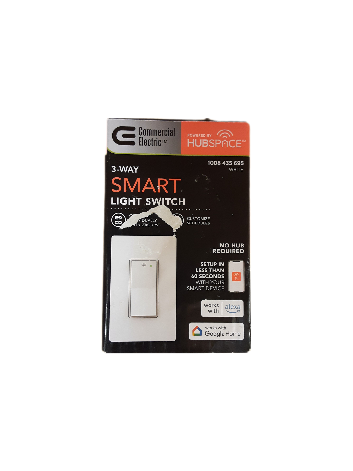 Commercial Electric 10 Amp 3-Way Smart Home Specialty Light Switch with Wi-Fi and Bluetooth Technology, White, Powered by Hubspace (1-Pack)