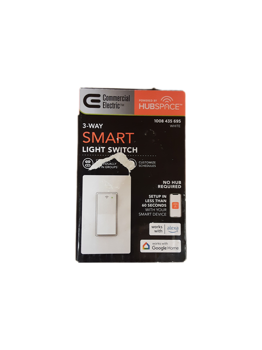 Commercial Electric 10 Amp 3-Way Smart Home Specialty Light Switch with Wi-Fi and Bluetooth Technology, White, Powered by Hubspace (1-Pack)