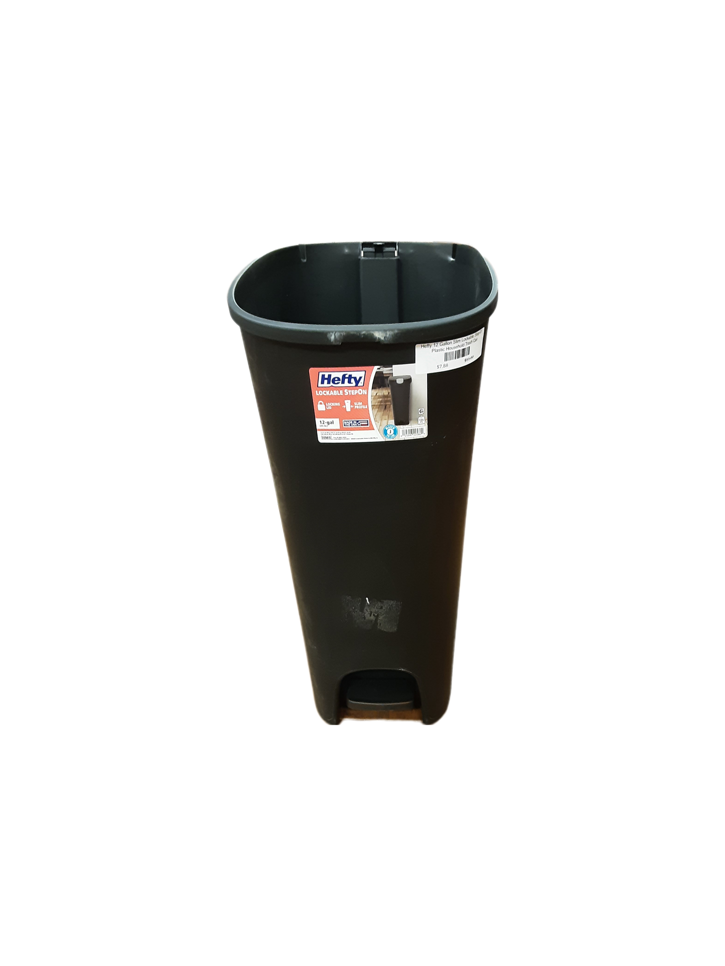 Hefty 12 Gallon Slim Lockable Step-On Plastic Household Trash Can