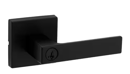 Kwikset Singapore Square Matte Black Keyed Entry Door Handle with Microban Featuring SmartKey Security