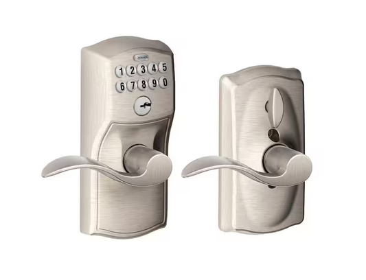 Camelot Satin Nickel Electronic Keypad Door Lock with Accent Handle and Flex Lock