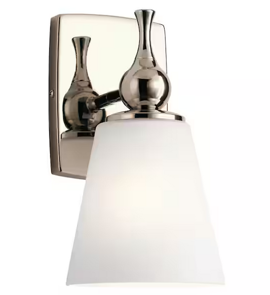 Kichler Cosabella 6 in. 1-Light Polished Nickel Bathroom Indoor Wall Sconce Light with Satin Etched Cased Opal Glass