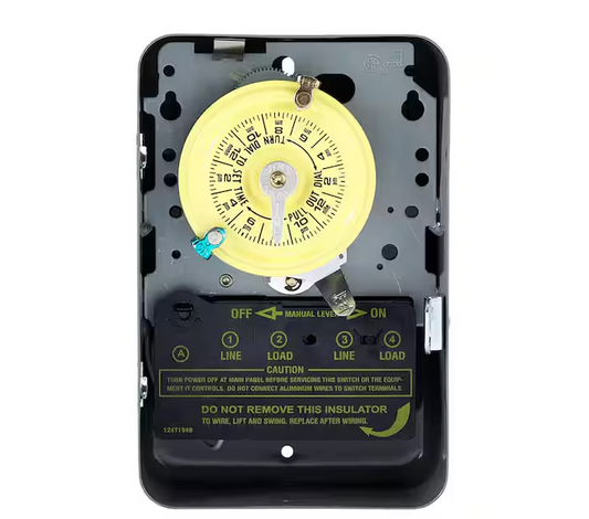T103 Series 40 Amp 24-Hour Indoor Mechanical Timer with Double Pole Single Throw Switching 120 VAC, Gray