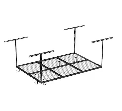 FLEXIMOUNTS OHK Series 48 in. W x 72 in. D x 22-40 in. H Black Ceiling Mounted Overhead Garage Storage Rack with Accessory Hooks