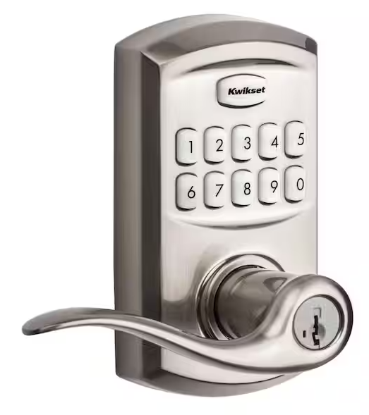 Kwikset 917 SmartCode Satin Nickel Keypad Electronic Single-Cylinder Tustin Door Lever Featuring SmartKey Security