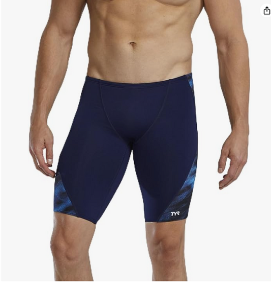 TYR Men's Standard Durafast Elite Solid Jammer Swimsuit, Blue/Starborne, 34