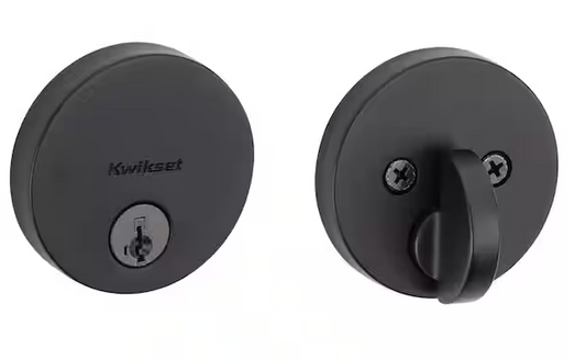 Kwikset Uptown Low Profile Iron Black Round Contemporary Single Cylinder Deadbolt featuring SmartKey Security