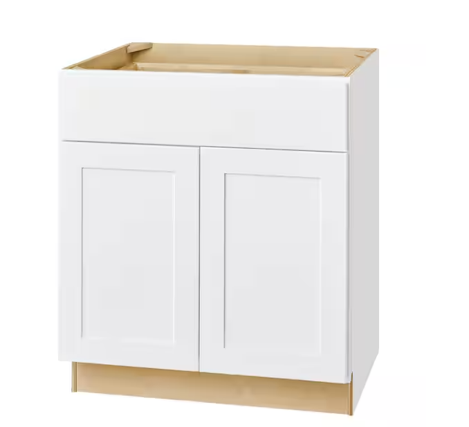 Hampton Bay Avondale 30 in. W x 24 in. D x 34.5 in. H Ready to Assemble Plywood Shaker Base Kitchen Cabinet in Alpine White