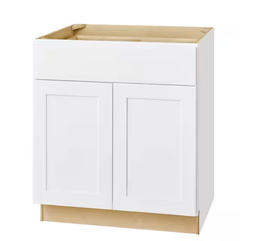 Hampton Bay Avondale 30 in. W x 24 in. D x 34.5 in. H Ready to Assemble Plywood Shaker Base Kitchen Cabinet in Alpine White