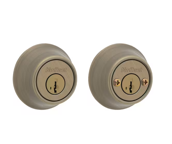 Kwikset 665 Antique Brass Double Cylinder Deadbolt featuring SmartKey Security and Microban Technology