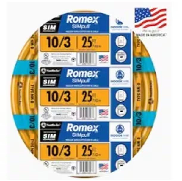 Southwire 25 ft. 10/3 Solid Romex SIMpull CU NM-B W/G Wire