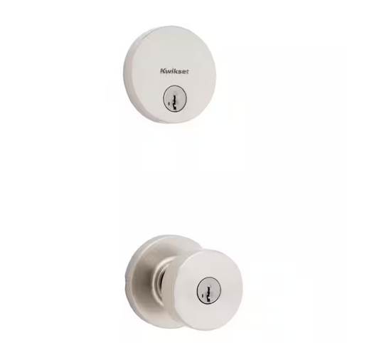Kwikset Pismo Round Rose Satin Nickel Knob Door Combo Pack Featuring SmartKey Security