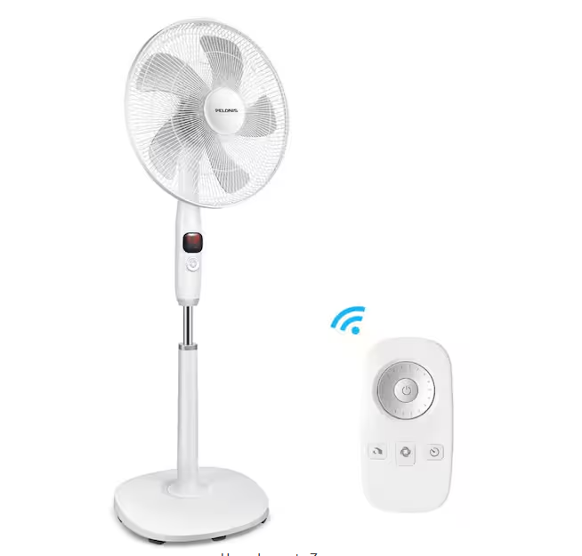 Pelonis 16 in. 3 Speeds Pedestal Fan in White with Adjustable Height, Oscillating