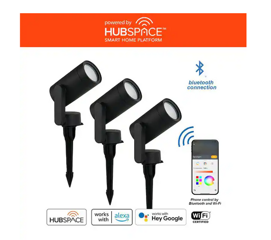 Smart 450 Lumens Black LED Color Changing Low Voltage Outdoor Spotlight Powered by Hubspace (3-Pack)