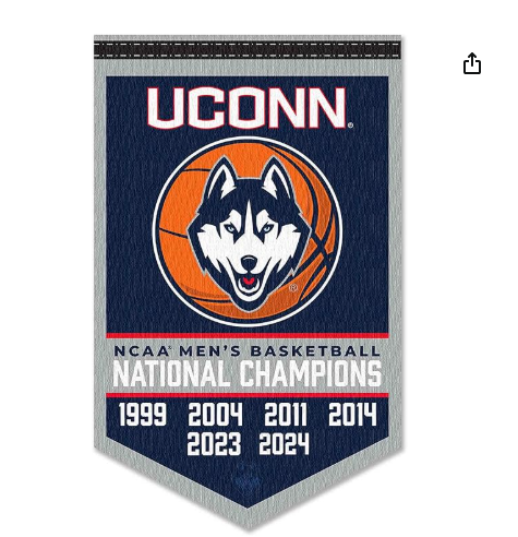Connecticut Huskies 6 Time 6X Basketball National Champions Banner 24"x15"