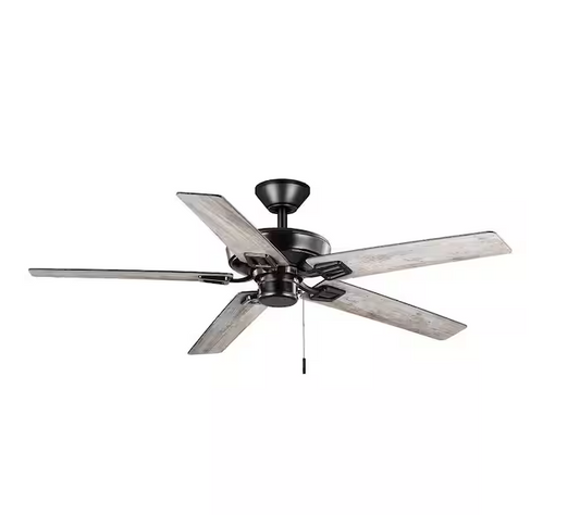 Bayfield 52 in. Indoor Matte Black Dry Rated Downrod Ceiling Fan with 5 Reversible Blades