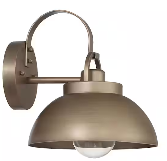 Easton Tuscan Gold Metal Shade and Exposed Bulb Wall Mounted Outdoor Lantern Sconce, No Bulb Included